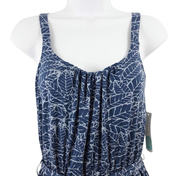 Market & Spruce Florence Knit Jumpsuit Leaf Print Blue NWT - Picture 5 of 16
